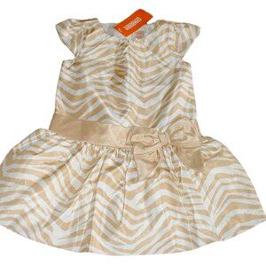 Gymboree Girls Savanna Party Formal Gold Zebra Bow Holiday Dress Size 2T 2 NWT
